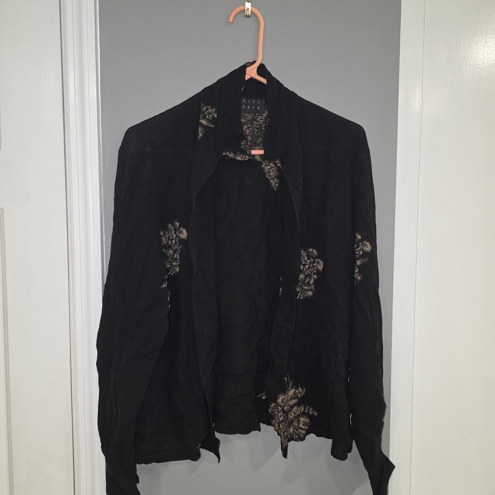 Women's Black Floral Button Up